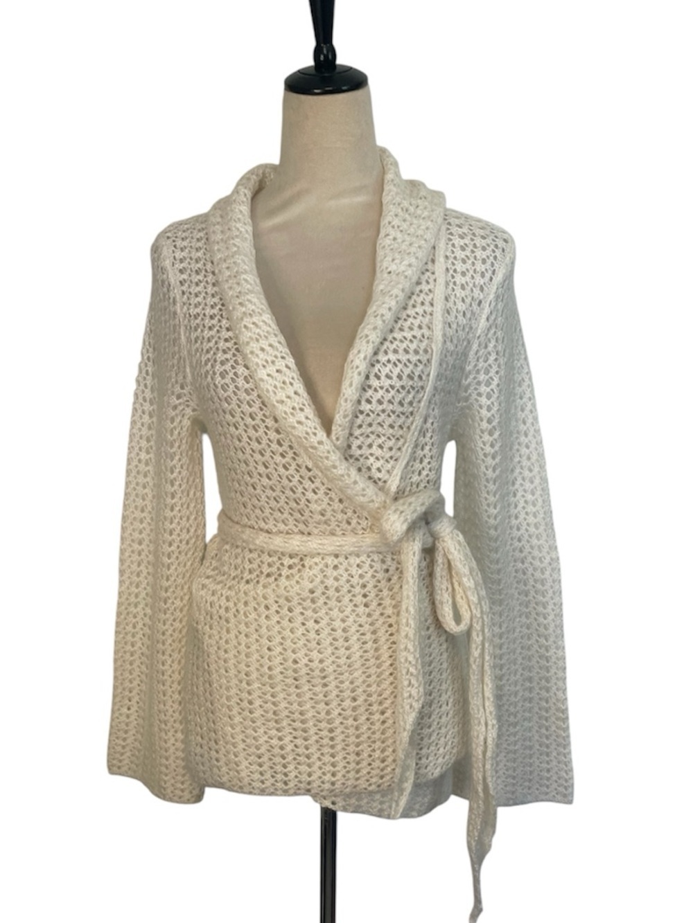 Banana Republic Mohair Blend Open-Knit Wrap Sweater in Cream
